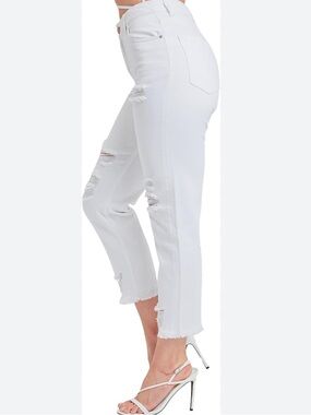 YMI White High-Rise Wide-Leg Jeans with Mega Cuff